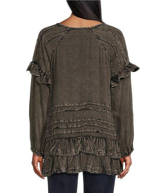 Tru Luxe Challis V-Neck Long Sleeve Peplum Top Product Image