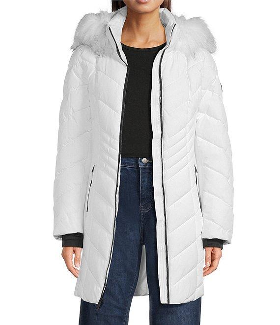 MICHAEL Michael Kors Quilted Faux Fur Trim Stand Collar Hooded Zip Front Puffer Jacket Product Image