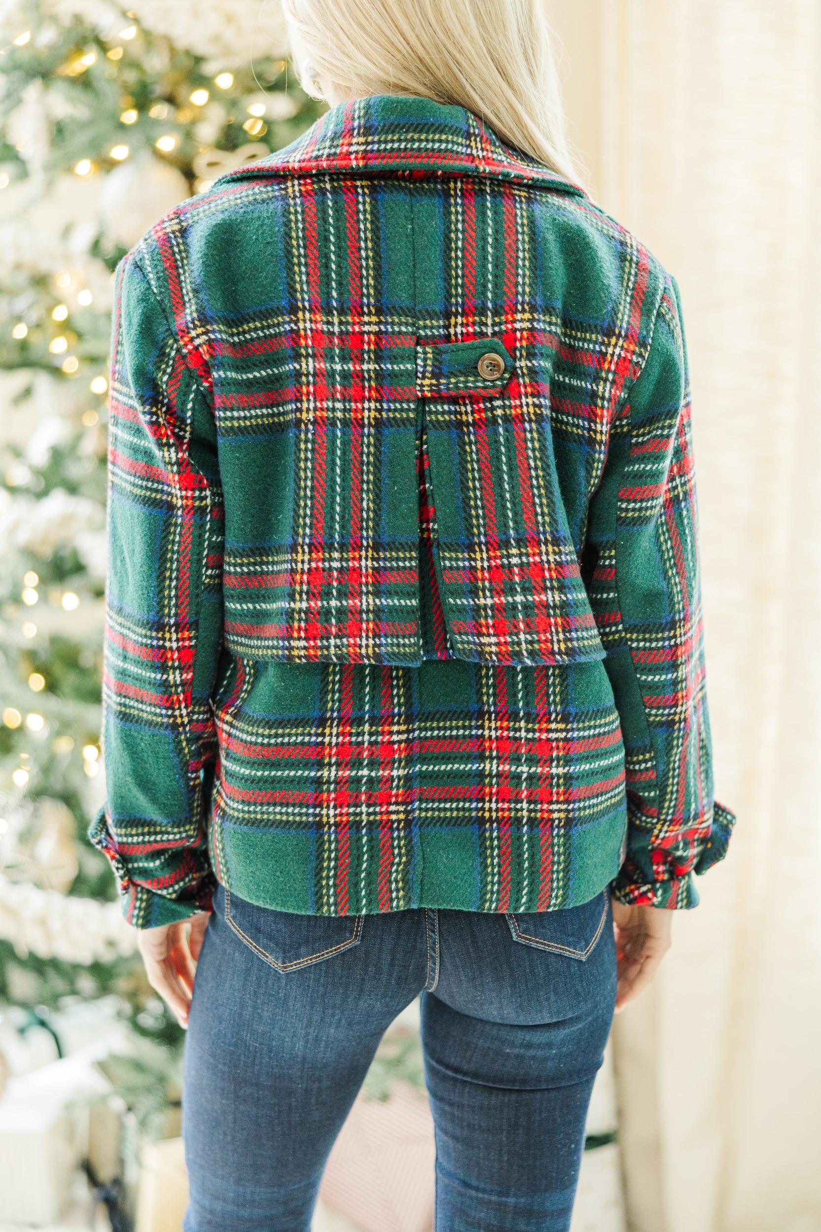 True Love's Embrace Green Plaid Coat Female Product Image