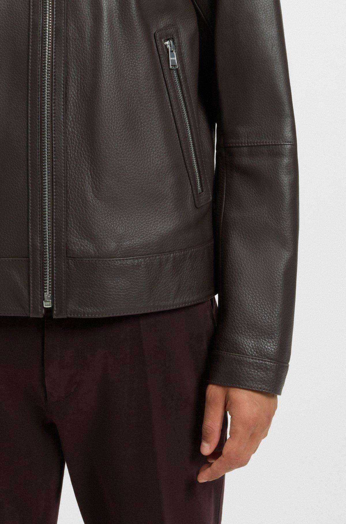 Regular-fit leather jacket with zip closure Product Image