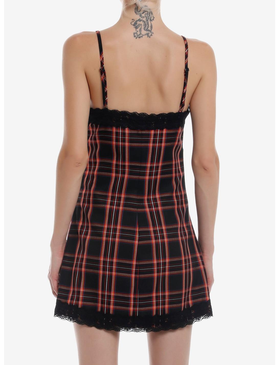 Social Collision Red Plaid Slip Dress Product Image
