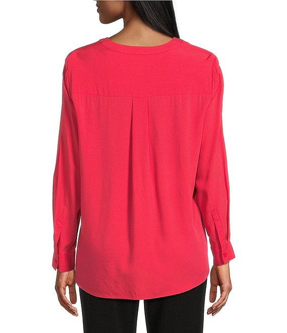 Investments Nora Long Sleeve Y-Neck Drapey Twill Blouse Product Image