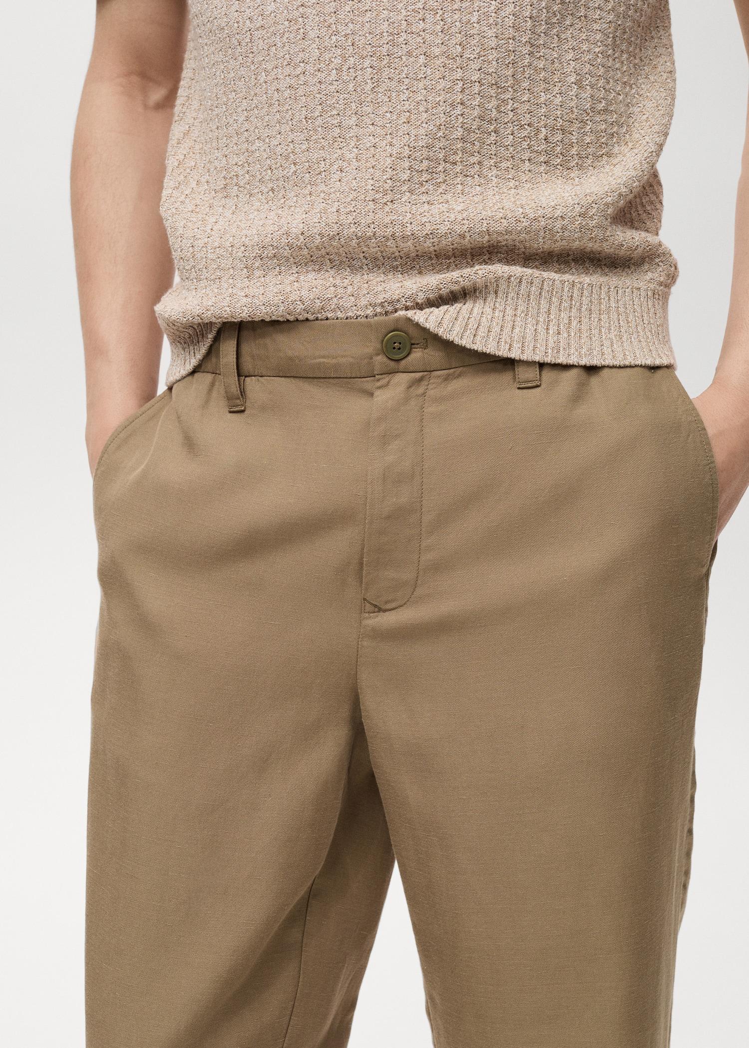 Linen-blend pants with an elastic waistband - Men | MANGO USA Product Image