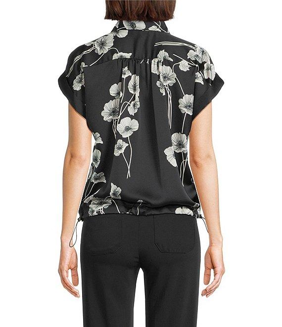 KARL LAGERFELD PARIS Coordinating Satin Crepe Floral Print Point Collar Short Sleeve Shirt Product Image