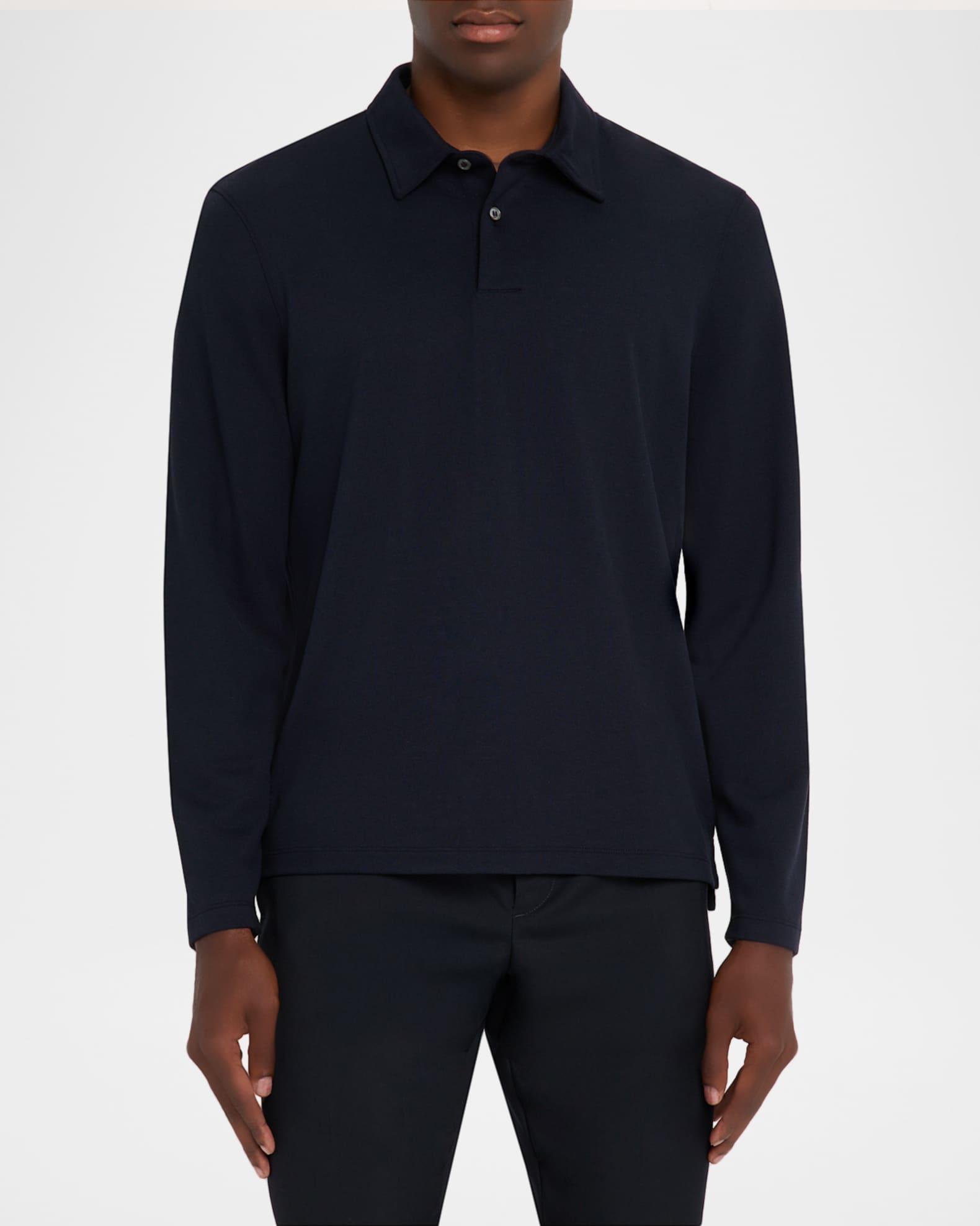 Men's Cotton and Silk Long-Sleeve Polo Shirt Product Image