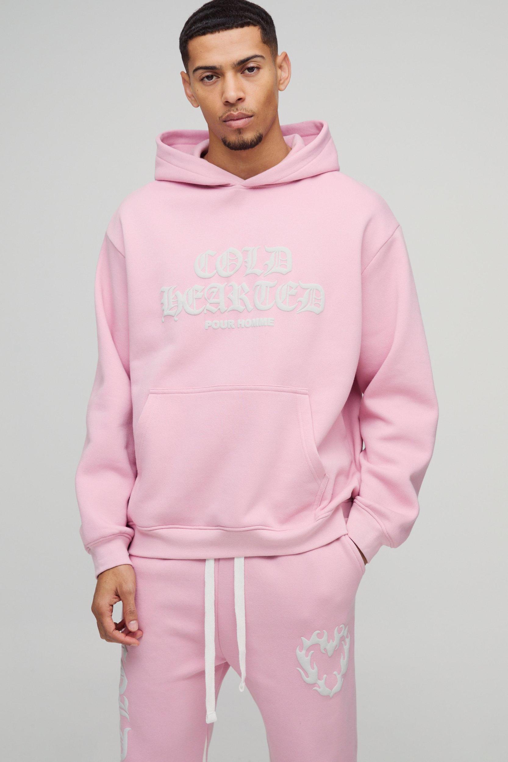 Oversized Cold Hearted Puff Print Gusset Flare Hooded Tracksuit | boohooMAN USA Product Image
