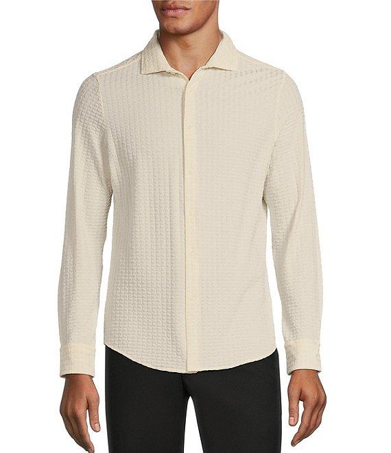 Murano Slim Fit Flocked Long Sleeve Knit Coat Front Shirt Product Image