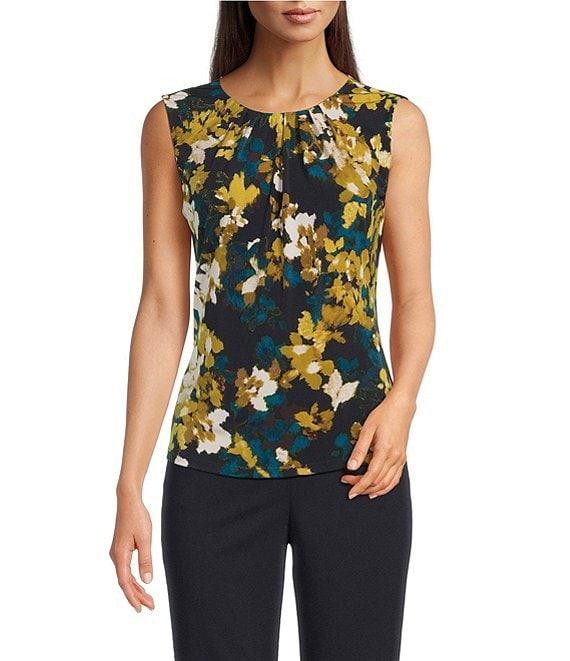 Calvin Klein Printed Sleeveless Pleat Neck Cami Product Image