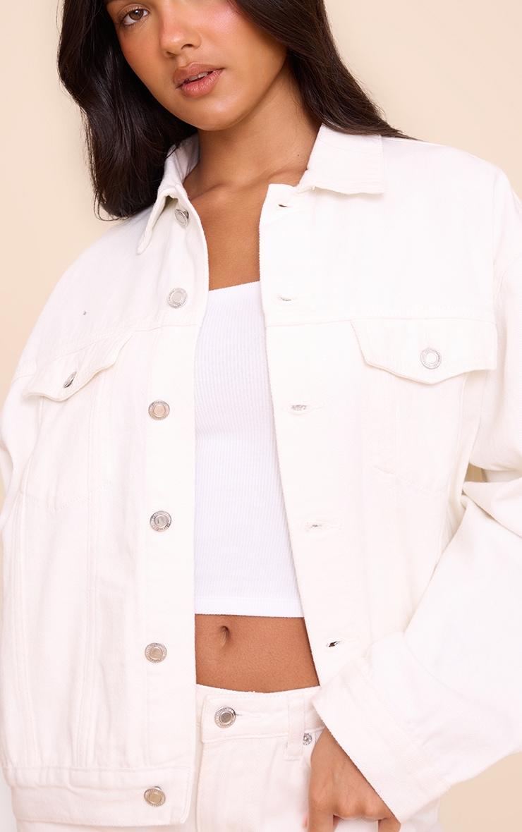 White Oversized Classic Denim Jacket Product Image