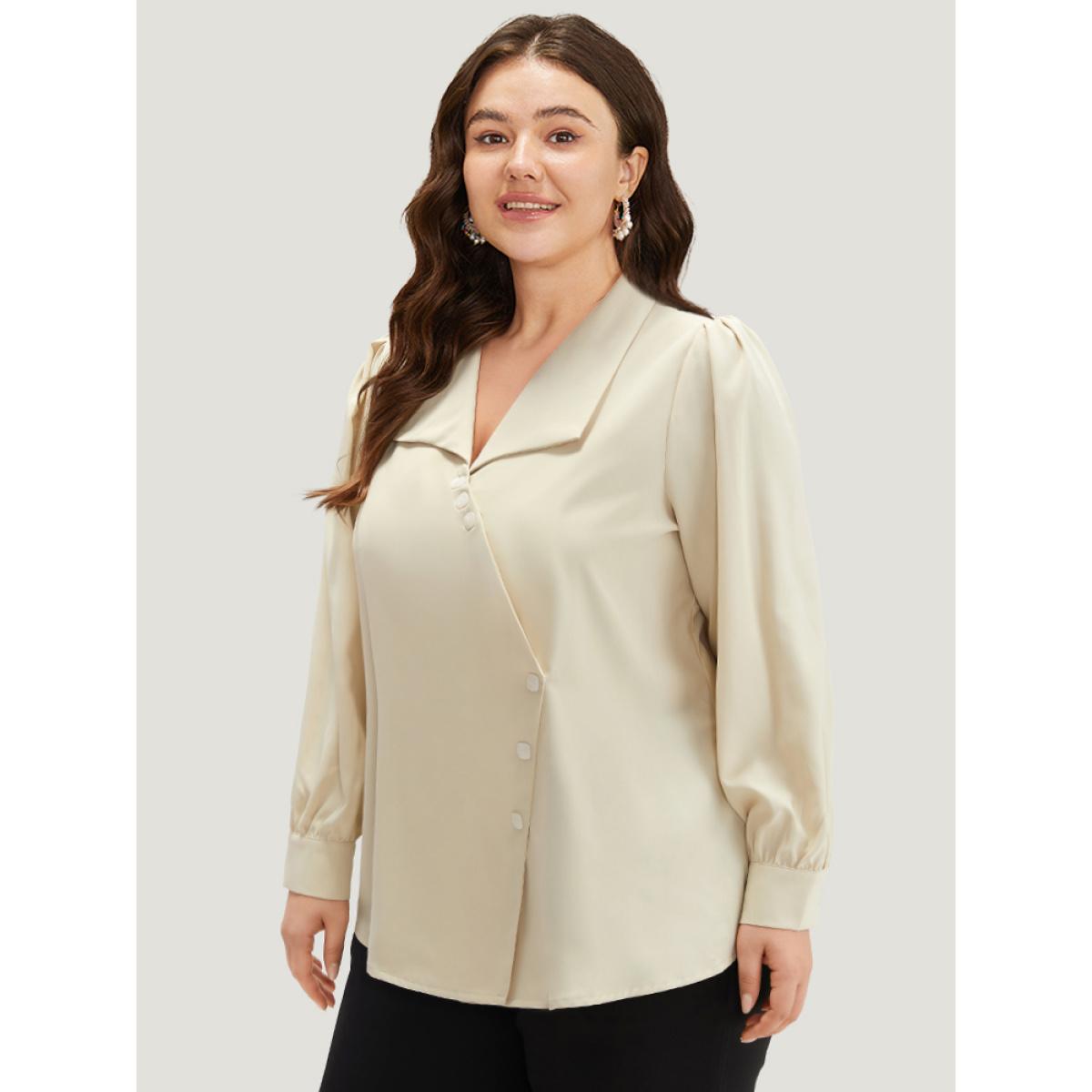 Plus Size Apricot Lapel Collar Asymmetrical Button Up Blouse Women Office Long Sleeve Lapel Collar Office Blouses BloomChic 14-16/1X Product Image