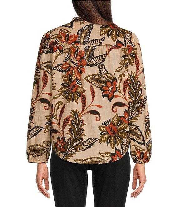 Jude Connally Lorraine Falling Floral Print Cotton Voile Banded Round Neck Long Sleeve Button Front Shirt Product Image