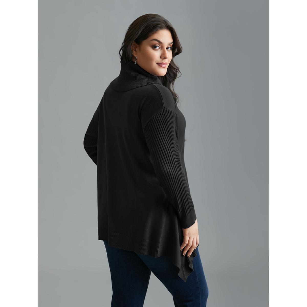 Plus Size Supersoft Essentials Textured Drop Shoulder Turtleneck Pullover Black Women Casual Loose Long Sleeve Turtleneck Everyday Pullovers BloomChic 12/L Product Image