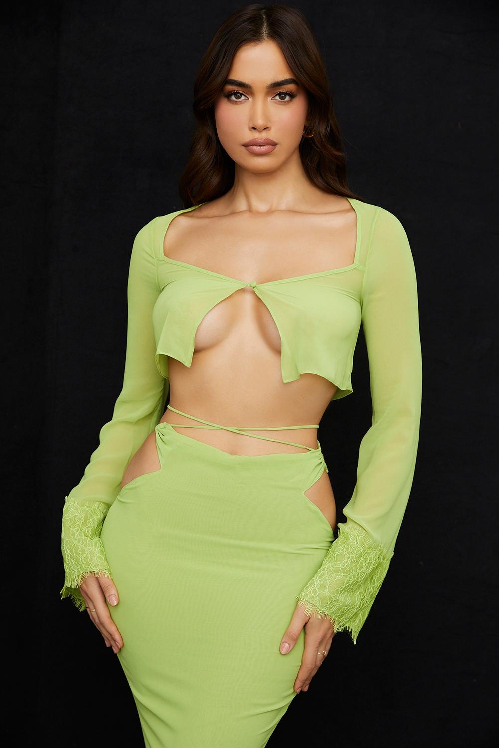 Tara  lime green georgette cropped top Product Image