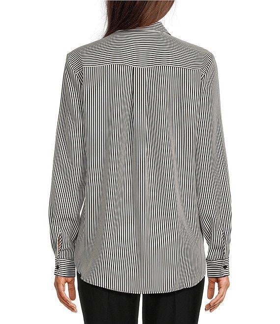 Alex Marie Piper Crepe de Chine Stripe Point Collar Long Sleeve Button Front Blouse Product Image