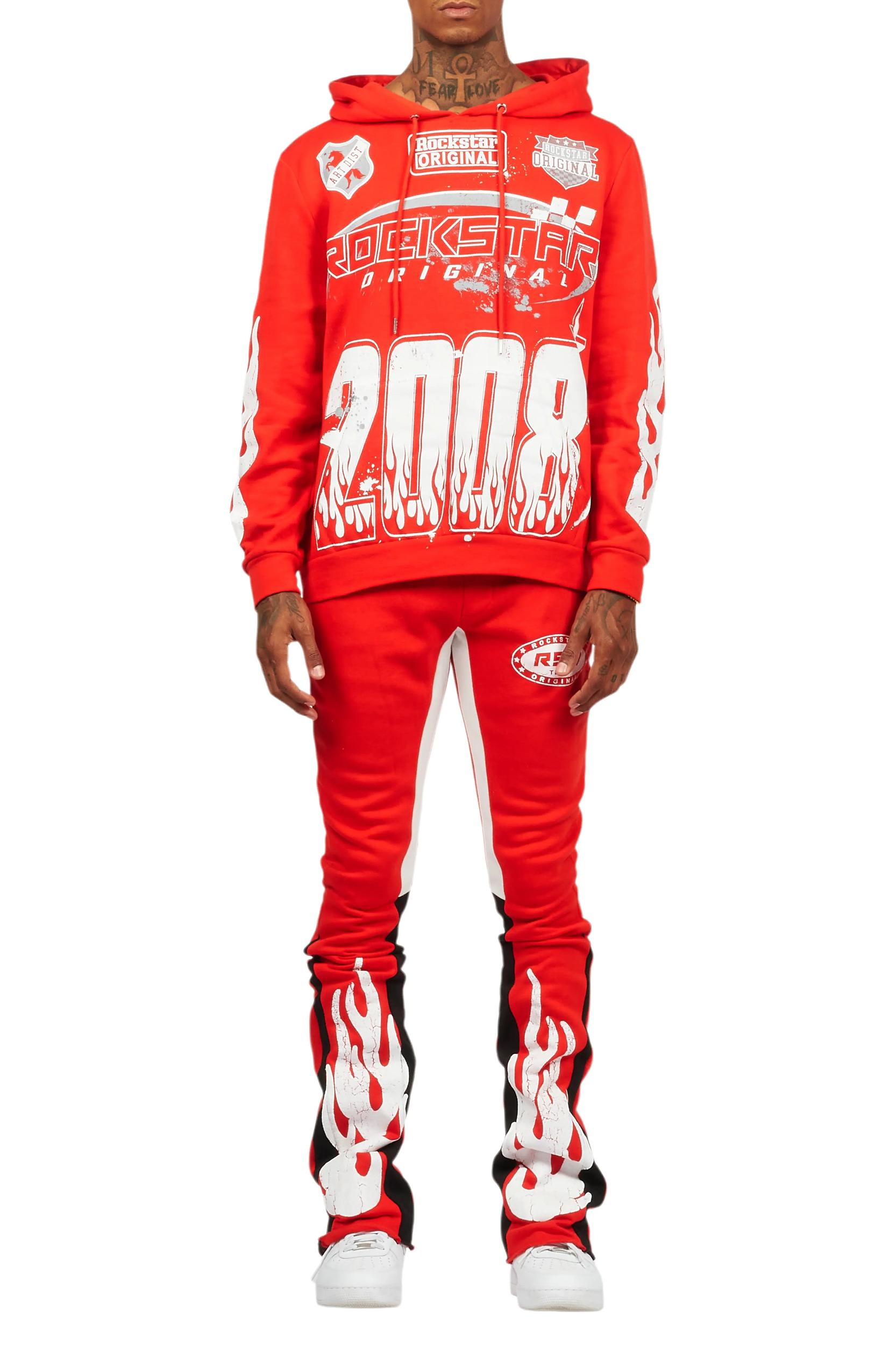 Amos Red/White Hoodie/Stacked Flare Track Set Male Product Image