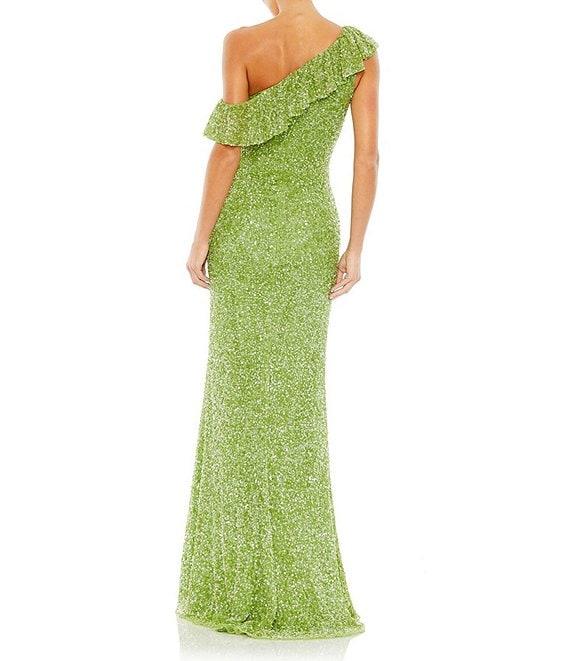 Mac Duggal Sequin Asymmetrical Ruffle Neck Short Sleeve Gown Product Image