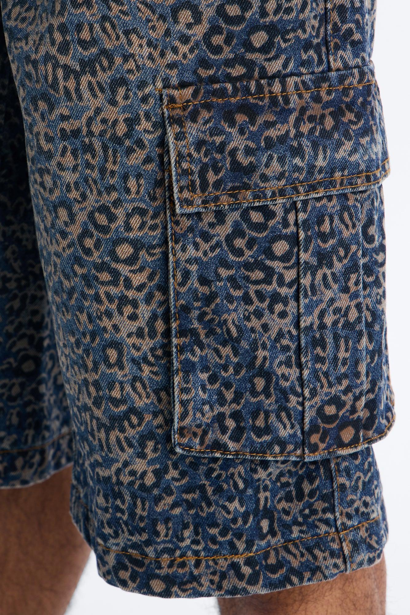 Snow Leopard Dusk Baggy Cargo Denim Short - Dark Wash Male Product Image