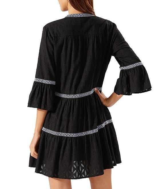 Tommy Bahama Cotton Clip Embroidered Tier Swim Cover Up Dress Product Image