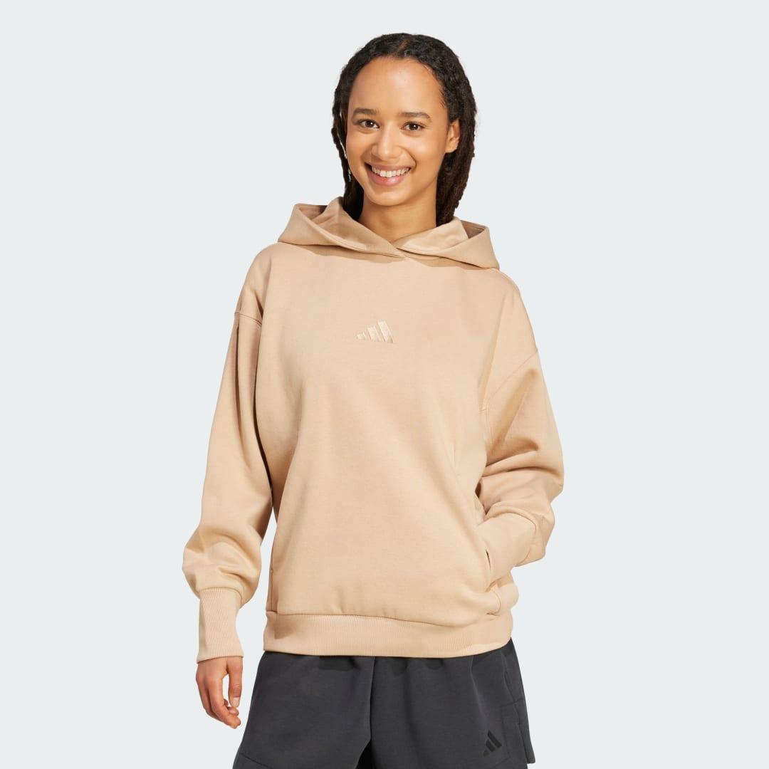 adidas ALL SZN Fleece Loose Hoodie Warm Sandstone XS Womens Product Image