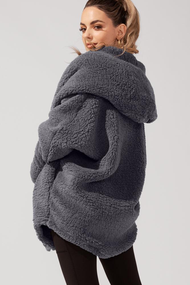 Faux Sherpa Cocoon Coat - Cool Grey Product Image