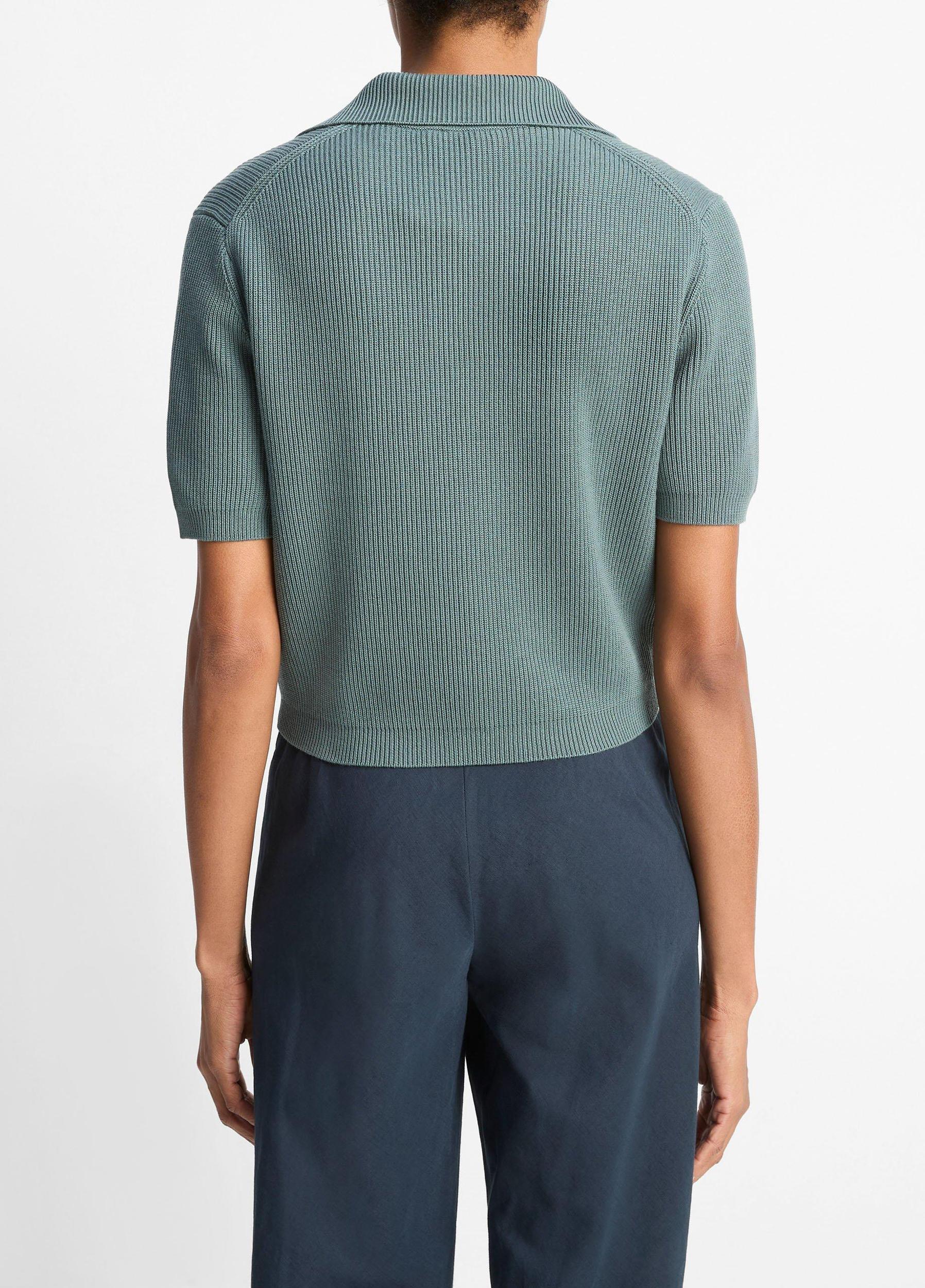 Ribbed Silk-Cotton Polo Sweater Product Image
