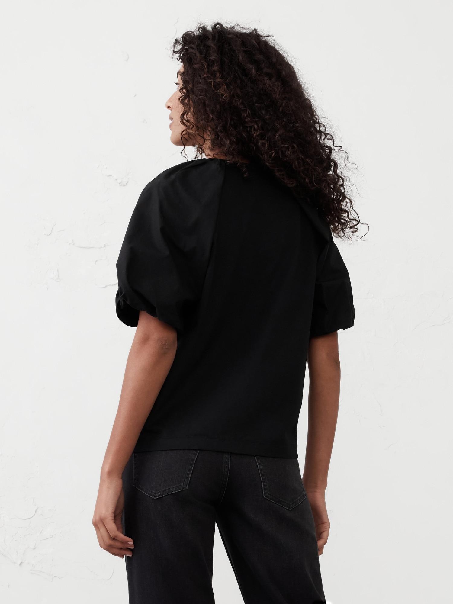 Puff-Sleeve Mixed Media Top Product Image