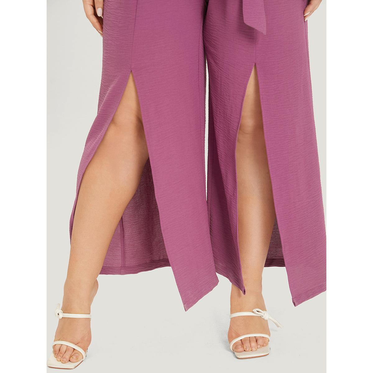 Plus Size RedViolet Plain Split Front Pocket Surplice Neck Belted Jumpsuit Women Elegant Sleeveless V-neck Dailywear Loose Jumpsuits BloomChic 10/M Product Image