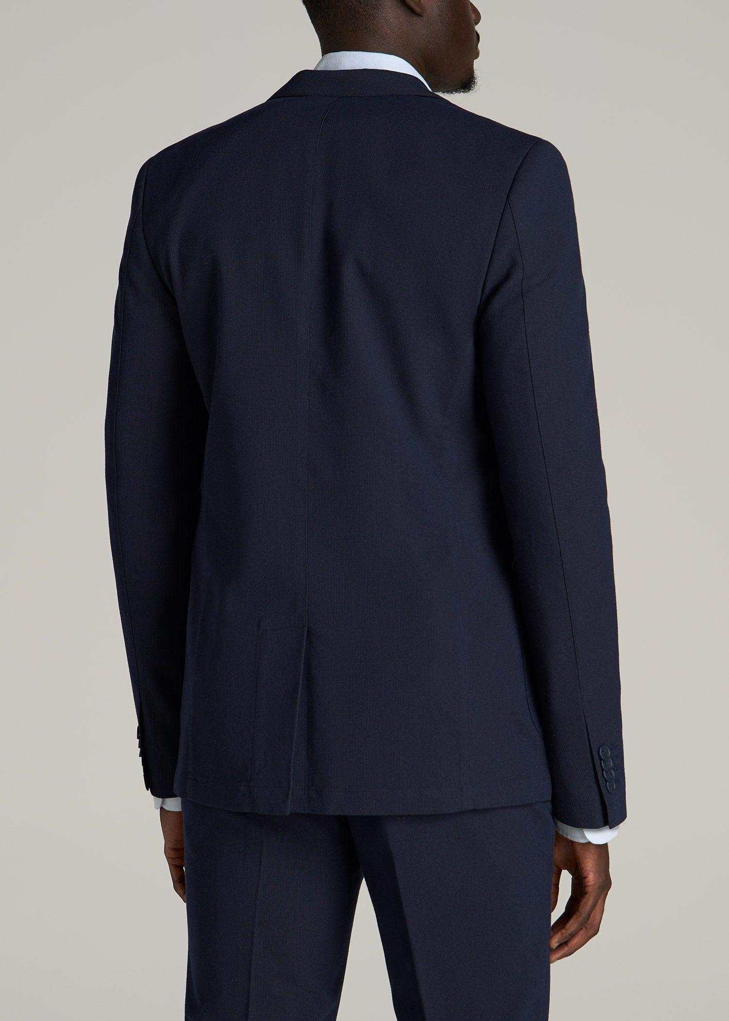 Textured Garment Washed Stretch Cotton Blazer for Tall Men in Evening Blue Male Product Image