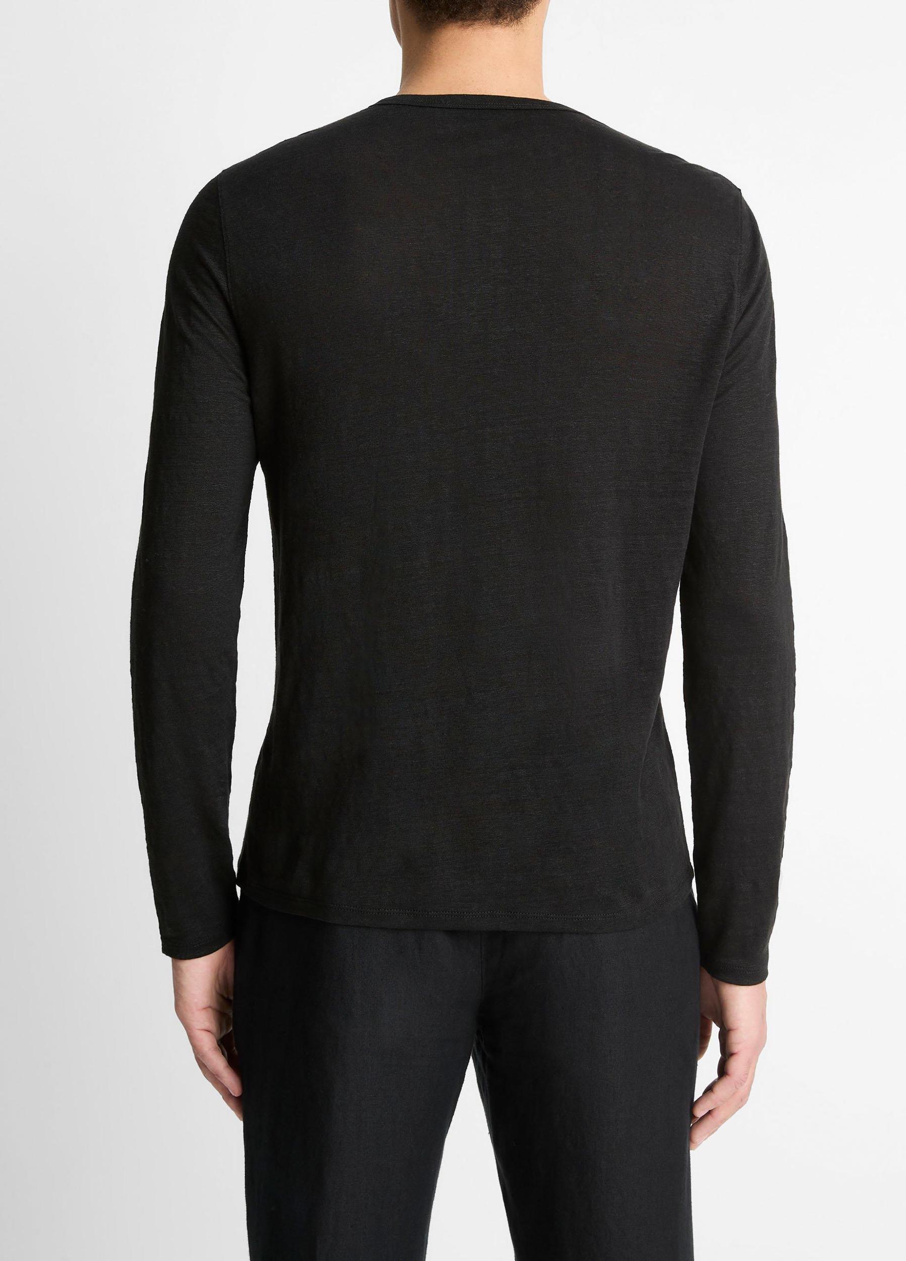 Linen Long-Sleeve Split-Neck T-Shirt Product Image