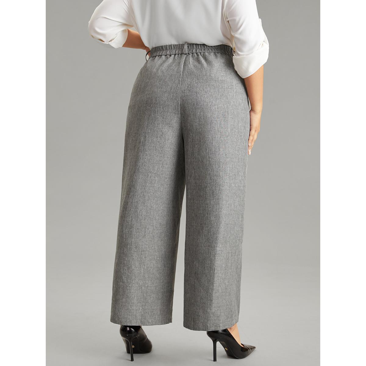 Plus Size Heather Flap Detail Elastic Waist Wide Leg Pants Women DarkGray Office Wide Leg High Rise Work Pants BloomChic 22-24/3X Product Image