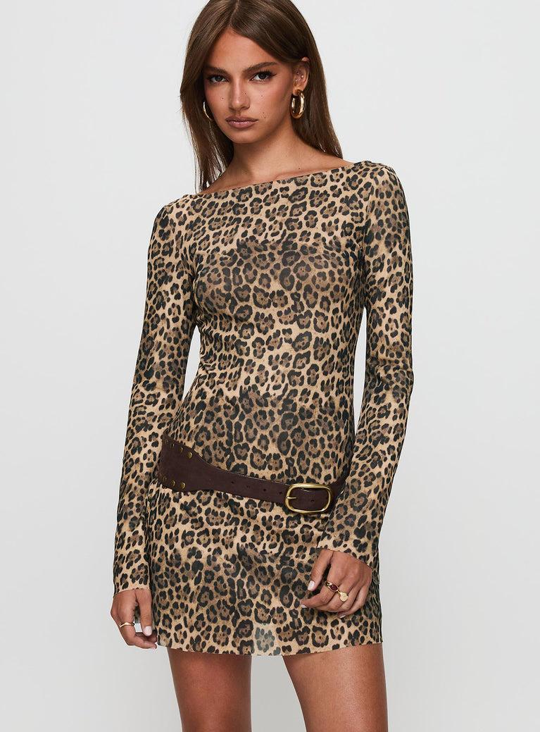 Lukea Long Sleeve Mini Dress Leopard Product Image