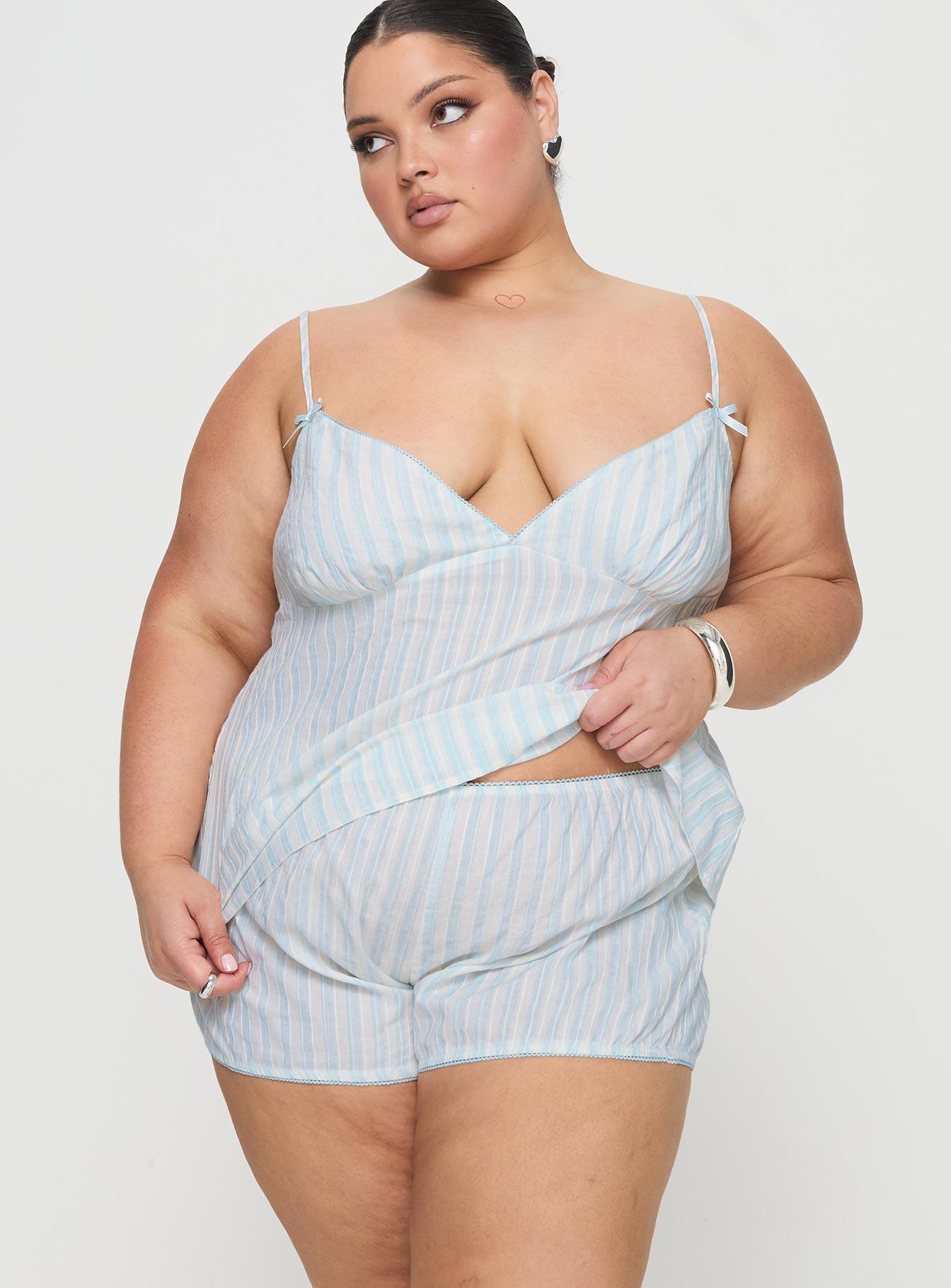 Tenderness Lace Sleep Set Blue / White Stripe Curve Product Image