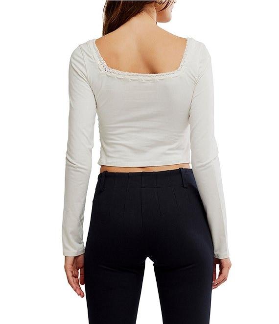 Free People Scarlet Smocked Square Neck Long Sleeve Cropped Top Product Image