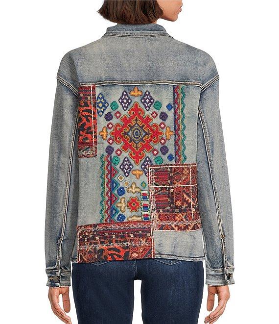 Tru Luxe Jeans Stretch Embroidered Collared Long Sleeve Denim Jacket Product Image