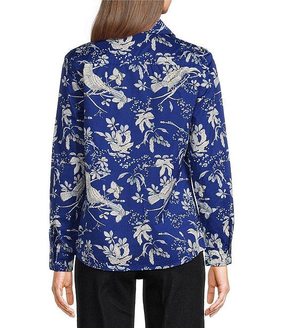 J.McLaughlin Lois Sateen Floral Print Collar Neck Long Sleeve Button Front Shirt Product Image