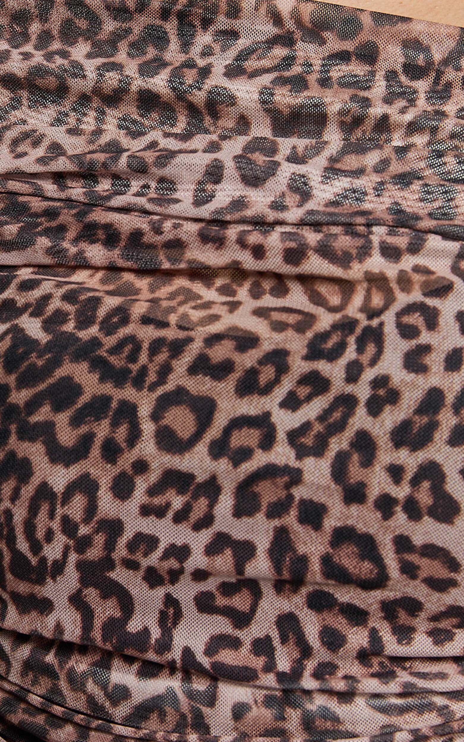 Vilma Top - Off Shoulder Gathered Mesh Top in Leopard Print Product Image