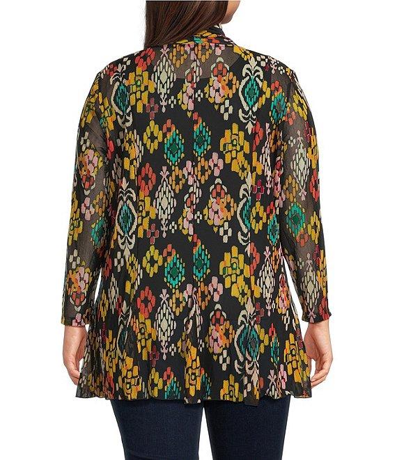 Calessa Plus Size Textured Mesh Tie-Dye Burnout Open Front Cardigan Product Image