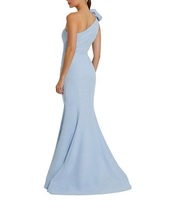 Mac Duggal Crepe One-Shoulder Neck Sleeveless Rosette Mermaid Gown Product Image