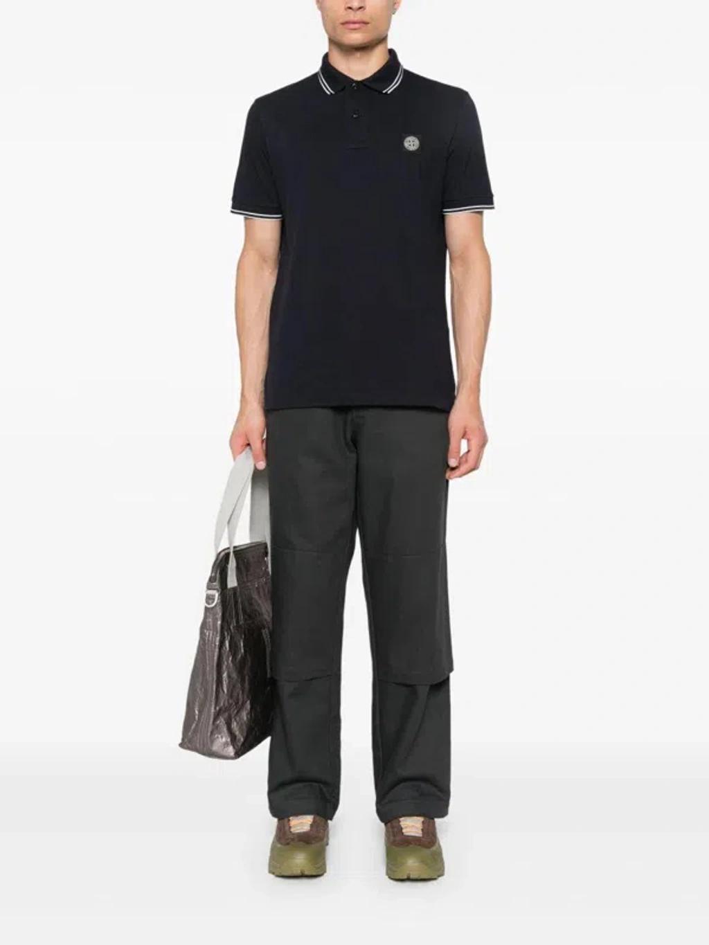 STONE ISLAND Mens Black Brand-patch Regular-fit Stretch-cotton Polo Shirt Xl Product Image