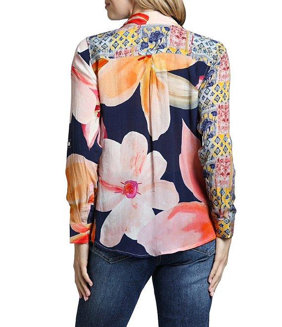 APNY Mixed Media Collared Long Sleeve Button Up Top Product Image