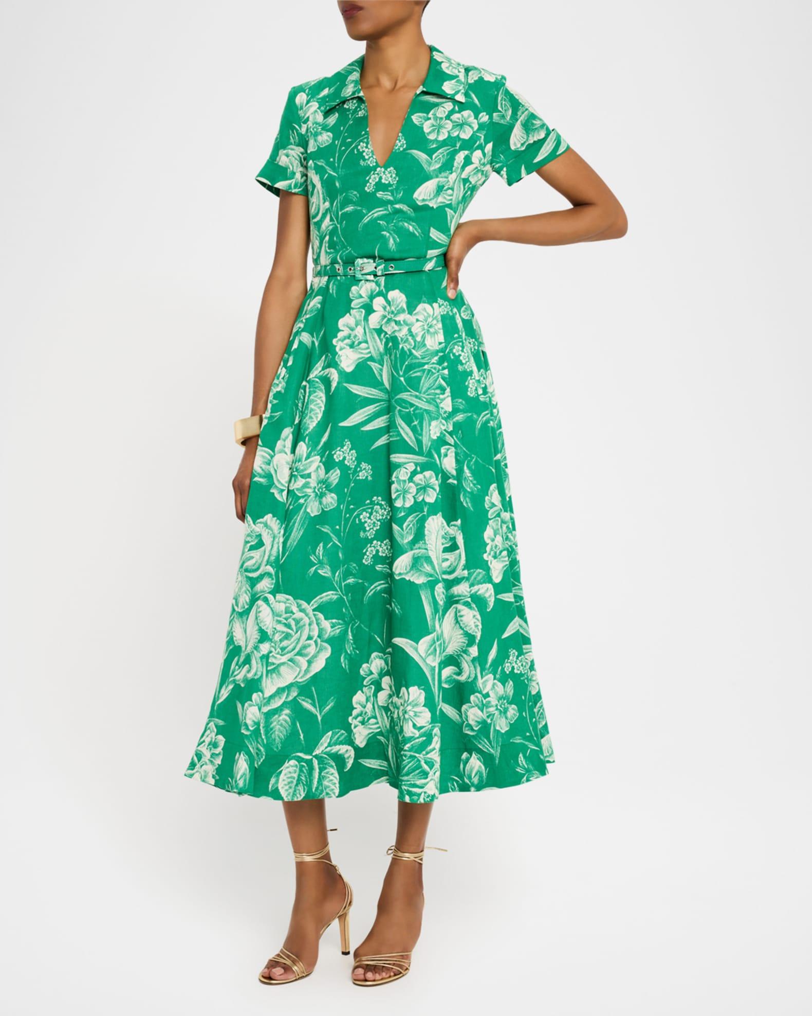 Collared Short-Sleeve Belted Midi Dress Product Image
