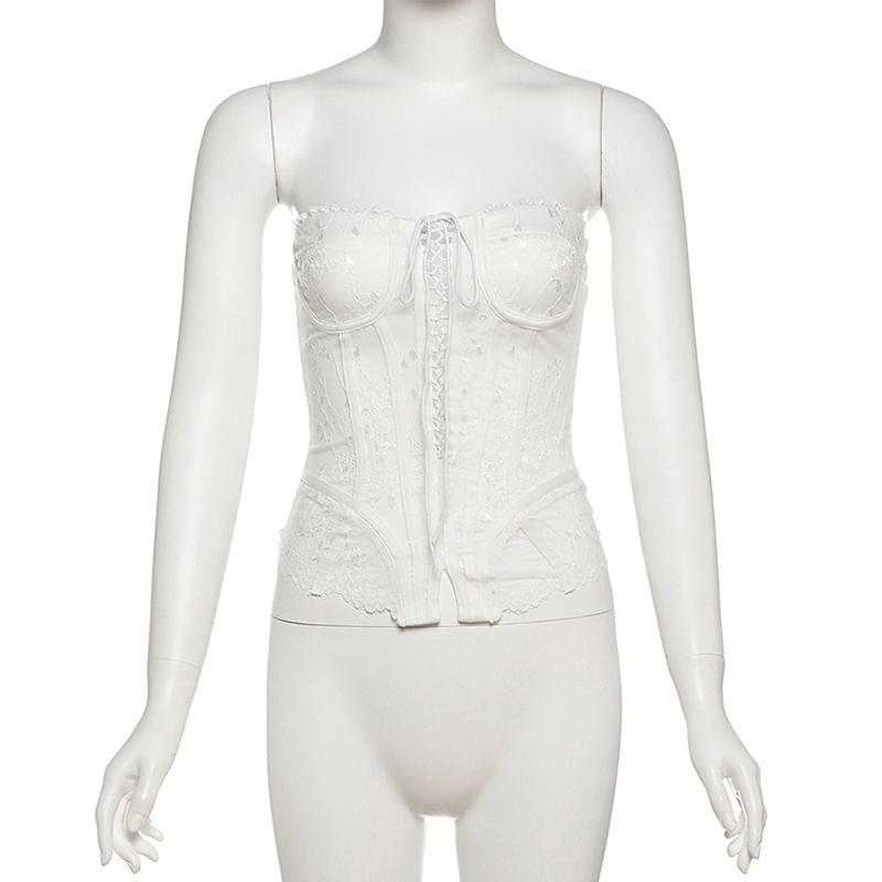 Lace-Up Lace Panel Corset Top Product Image