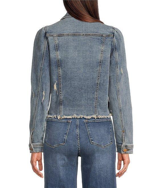 Dear John Roselyn Point Collar Puff Shoulder Long Sleeve Denim Jacket Product Image