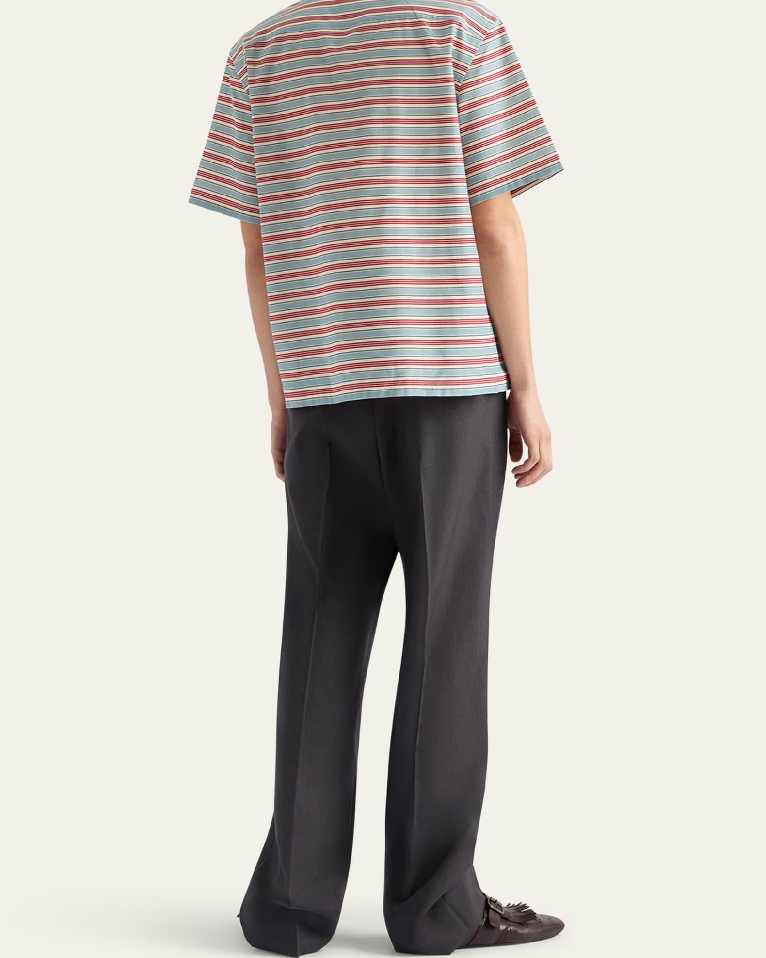 Men's Cotton and Silk Stripe Short-Sleeve Shirt Product Image