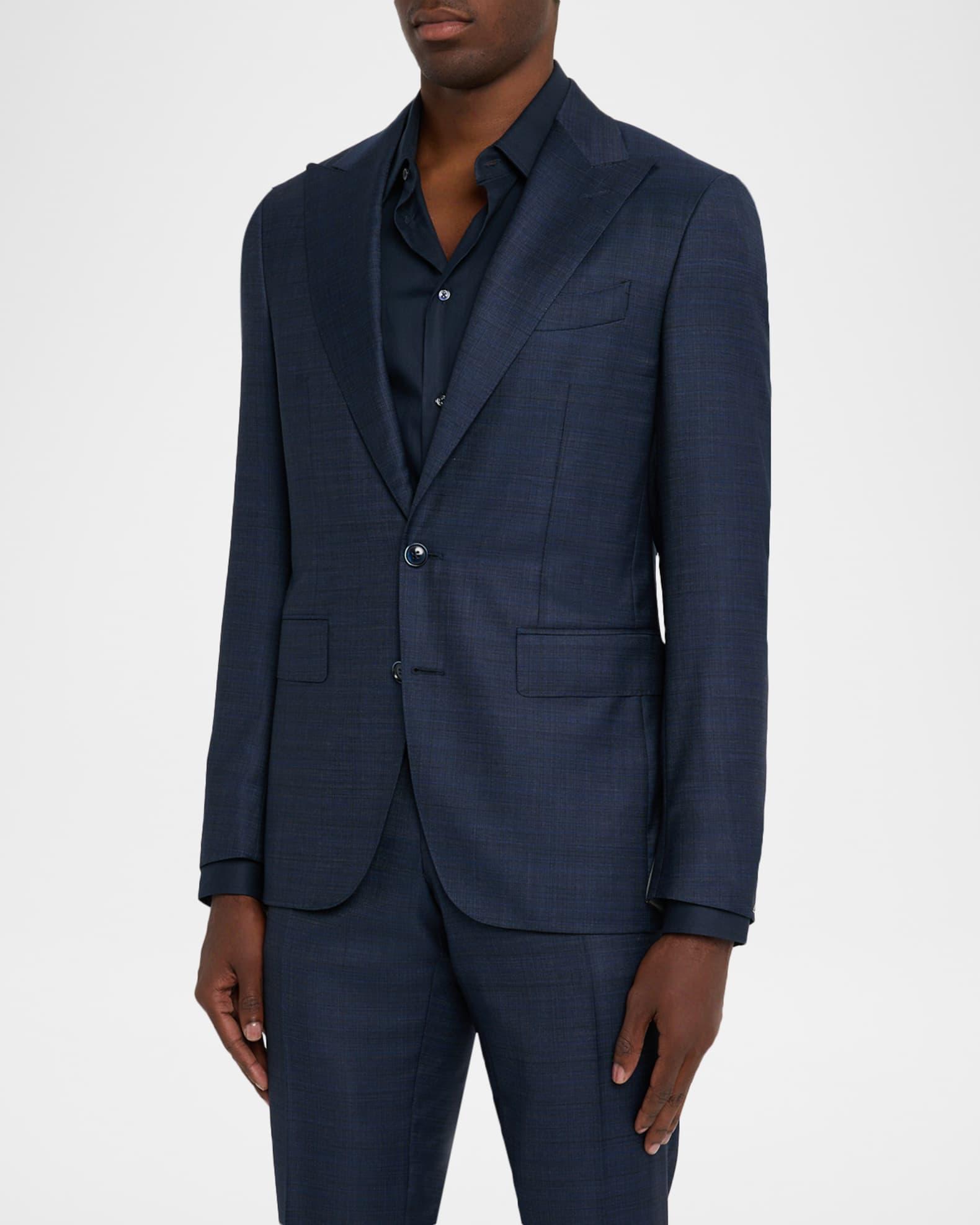 Men's Denim Effect Wool Peak Lapel Suit Product Image