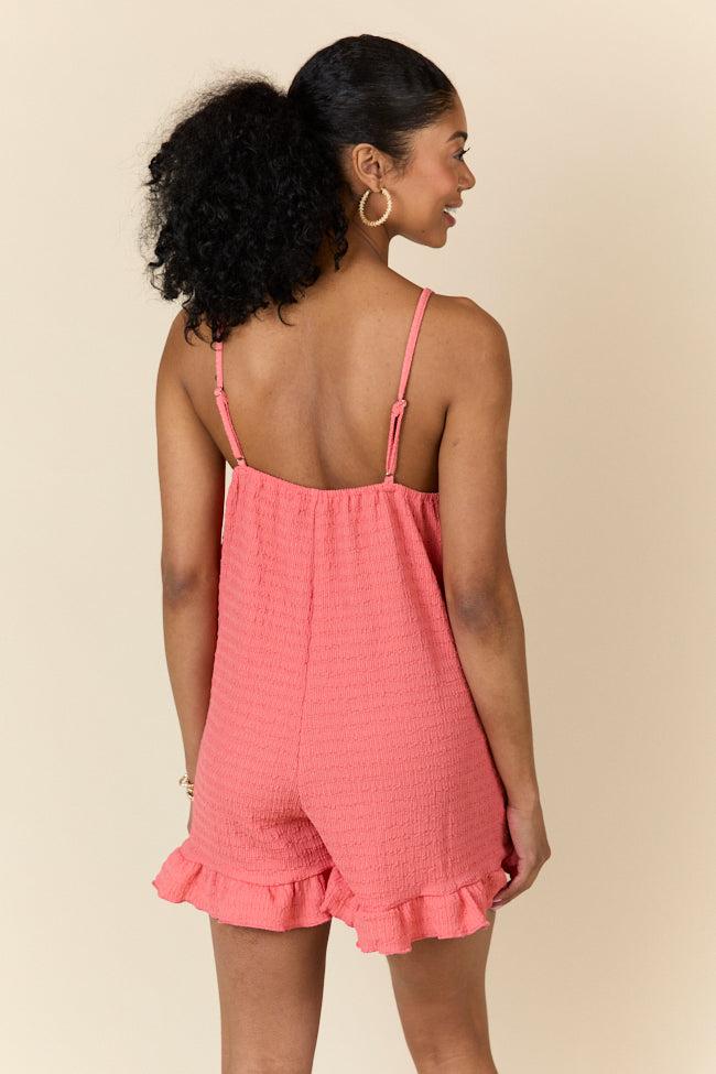 Last Summer Coral Ruffle Hem Romper FINAL SALE Product Image