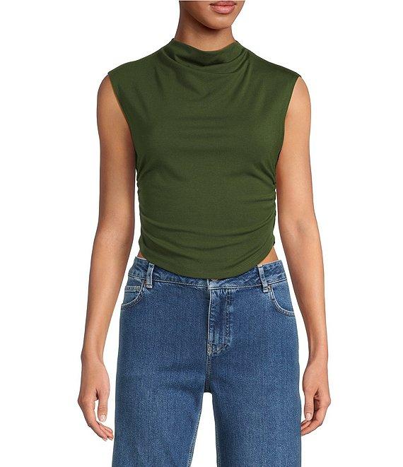 Gianni Bini Knit Mock Neck Cap Sleeve Crop Top Product Image