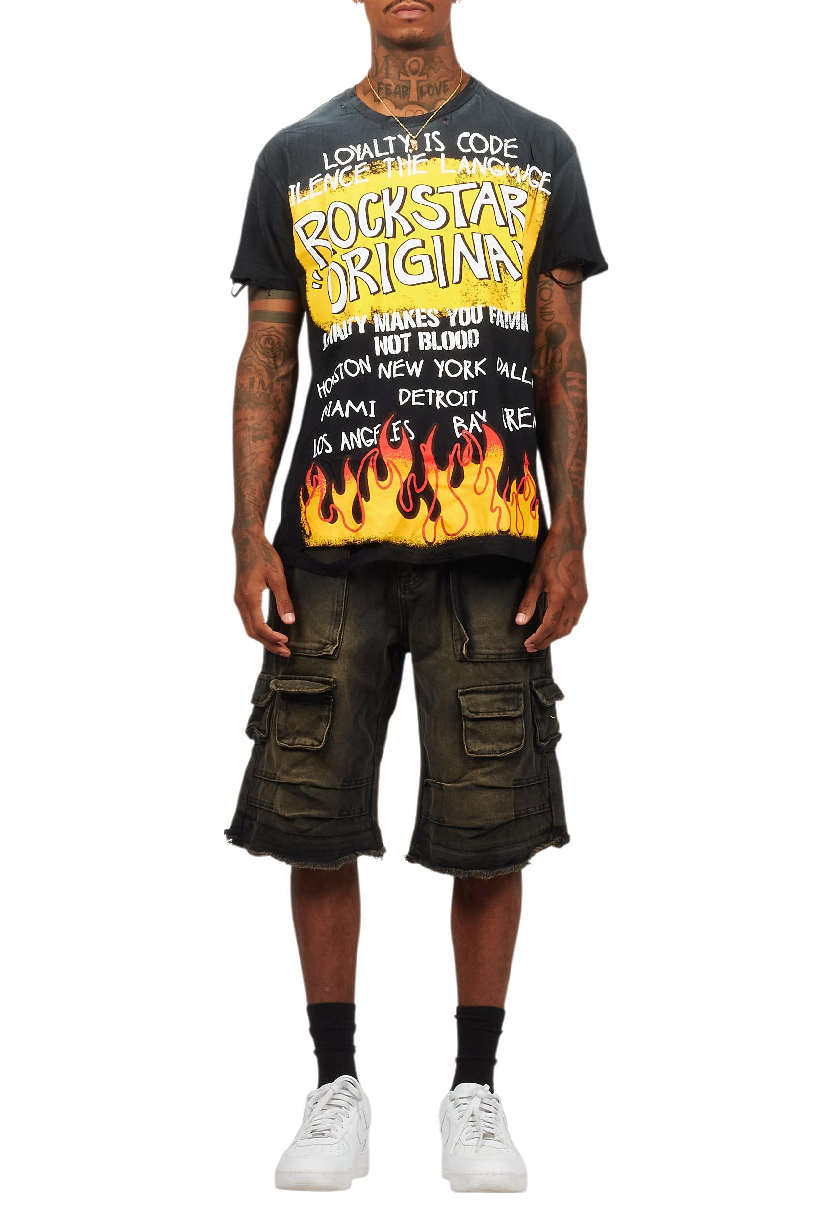 Beno Black/Yellow T-Shirt/Denim Short Set Male Product Image