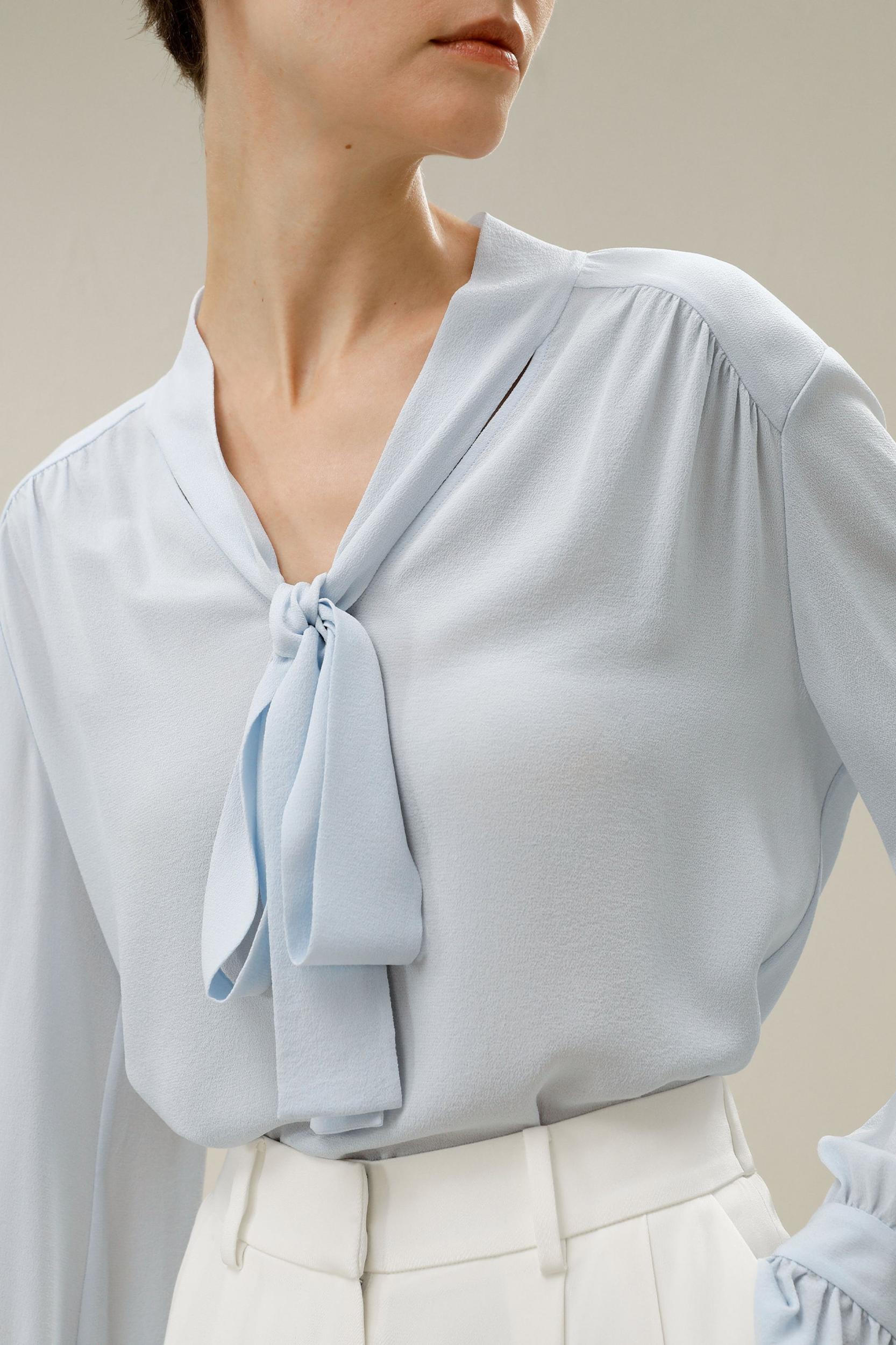 LILYSILK Womens Silk Shirt Long Sleeve Blue 100% Grade 6A Silk Lightweight Ribbon Tops XXS Product Image