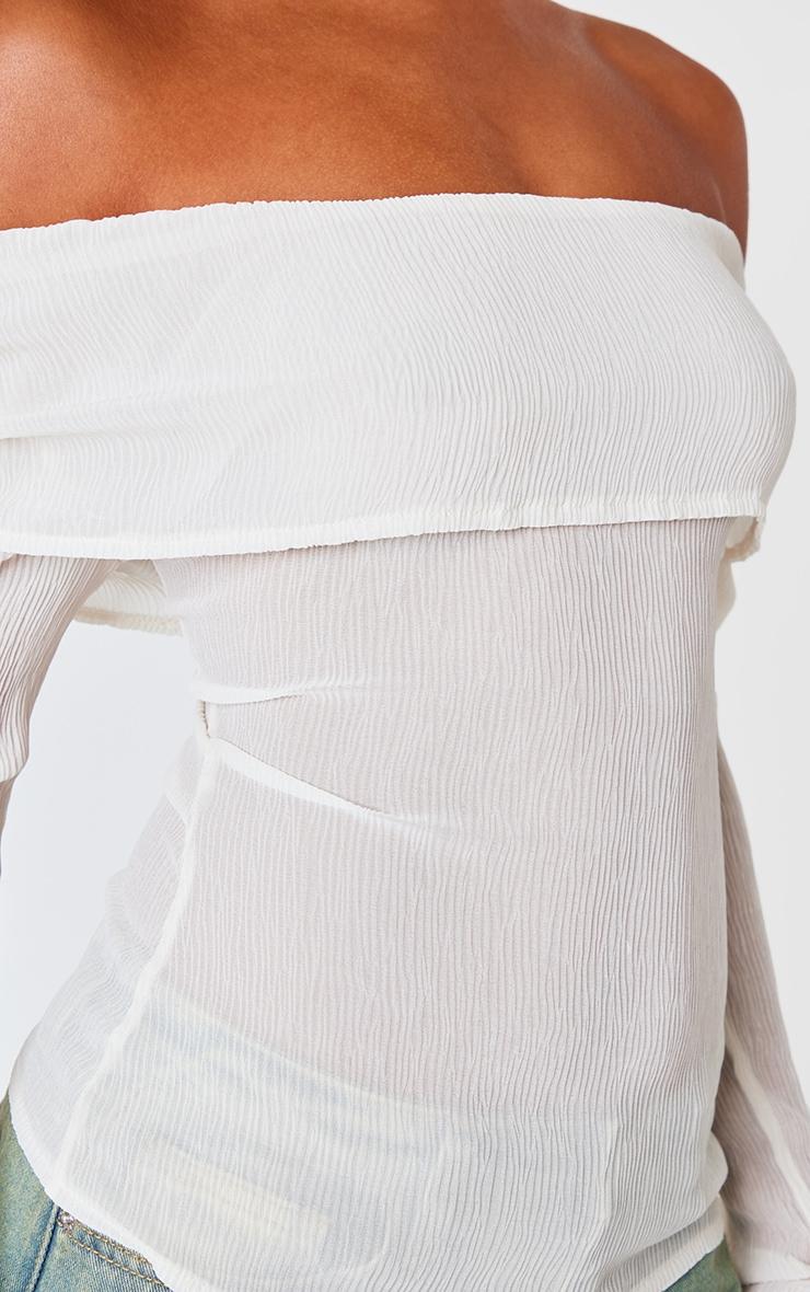 Cream Chiffon Plisse Bardot Long Top Product Image